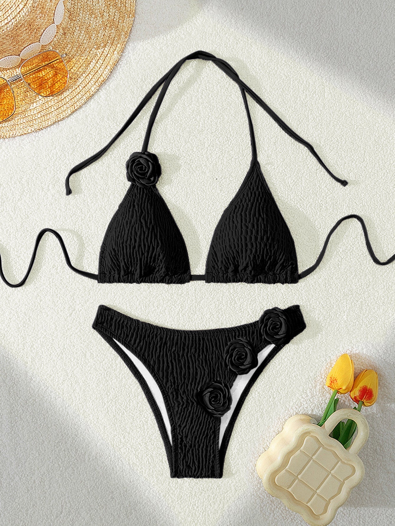 Bandage Sexy Split Swimsuit 3D Three Dimensional Floral Bikini Women Surfing Beach Wear Bella Mia